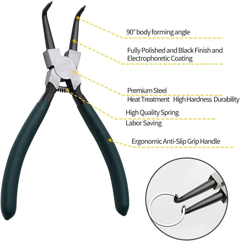 LFSEMINI Snap Ring Pliers Set, 2pcs 7" Internal/External Circlip Pliers Kit with Bent Jaw, Heavy Duty Precision Spring Loaded Pliers for Ring Remover Retaining and Remove Hoses, Gaskets - Image 3